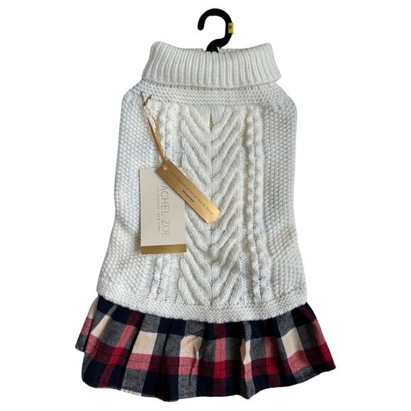 Rachel Zoe Sweater Plaid Skirted Winter Dog Outfit Red/Back Size Medium NWT - Picture 1 of 15